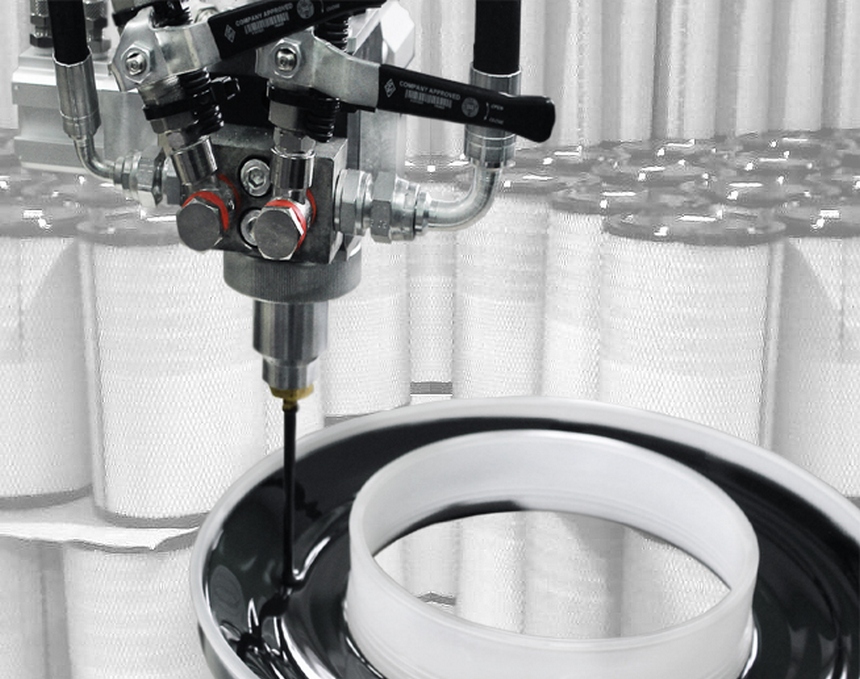 3аливка уплотнительного элемента из пенополиуретана автомобильного фильтра